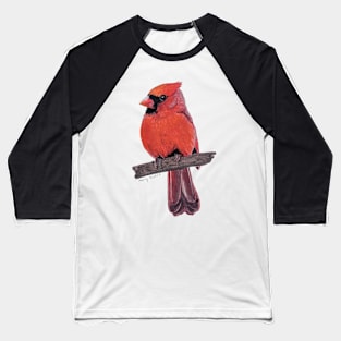 Fluffy Northern Cardinal on a branch painting Baseball T-Shirt